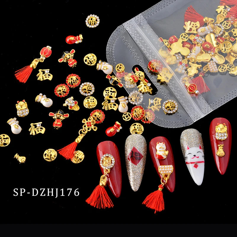 Wholesale Characteristic 3D Metal Nail Art Gold Alloy Crystal Nail Charm Decoration
