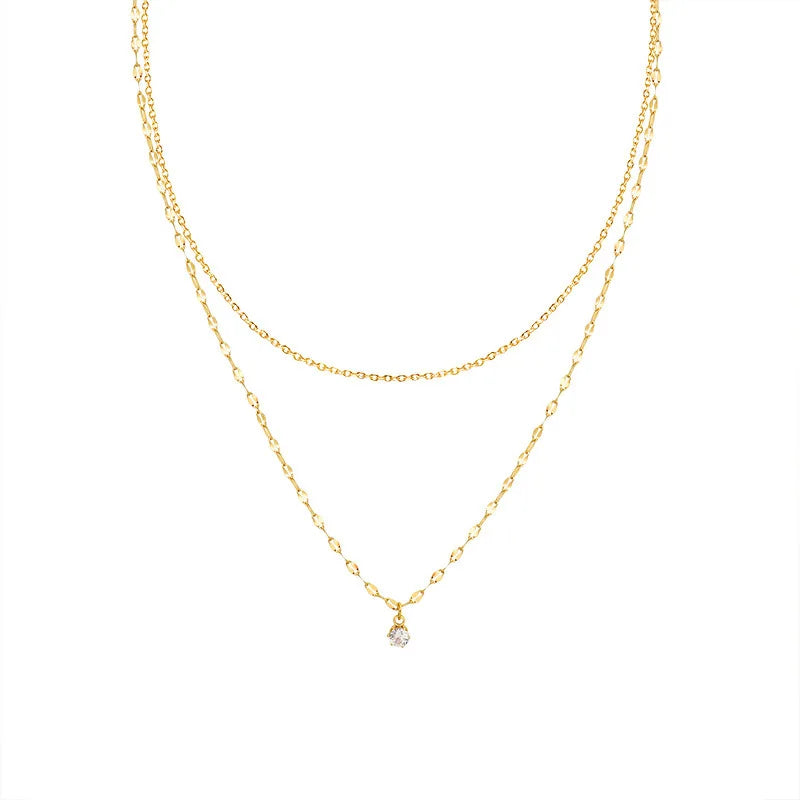 HOVANCI 18K Gold Stainless Steel Dainty Chain Double Layer Shiny Cubic Zirconia Lariat Necklaces