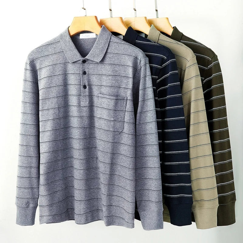 Men's Custom Long Sleeve Golf for  Shirt High Silk Spandex Solid Striped Knitted T-Shirt Embroidered Logo Pockets Plain Dyed