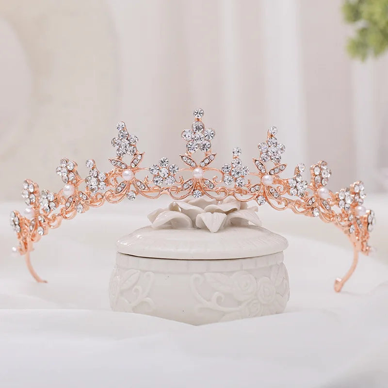 Princess Birthday Crown Rhinestone Pearl Bridal Headband Crown