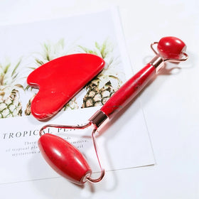 DIY Beauty Cheap Red jasper Jade Roller Set in Box Wholesale Leading Other Jade Roller Gua Sha Set Massage Products for Face