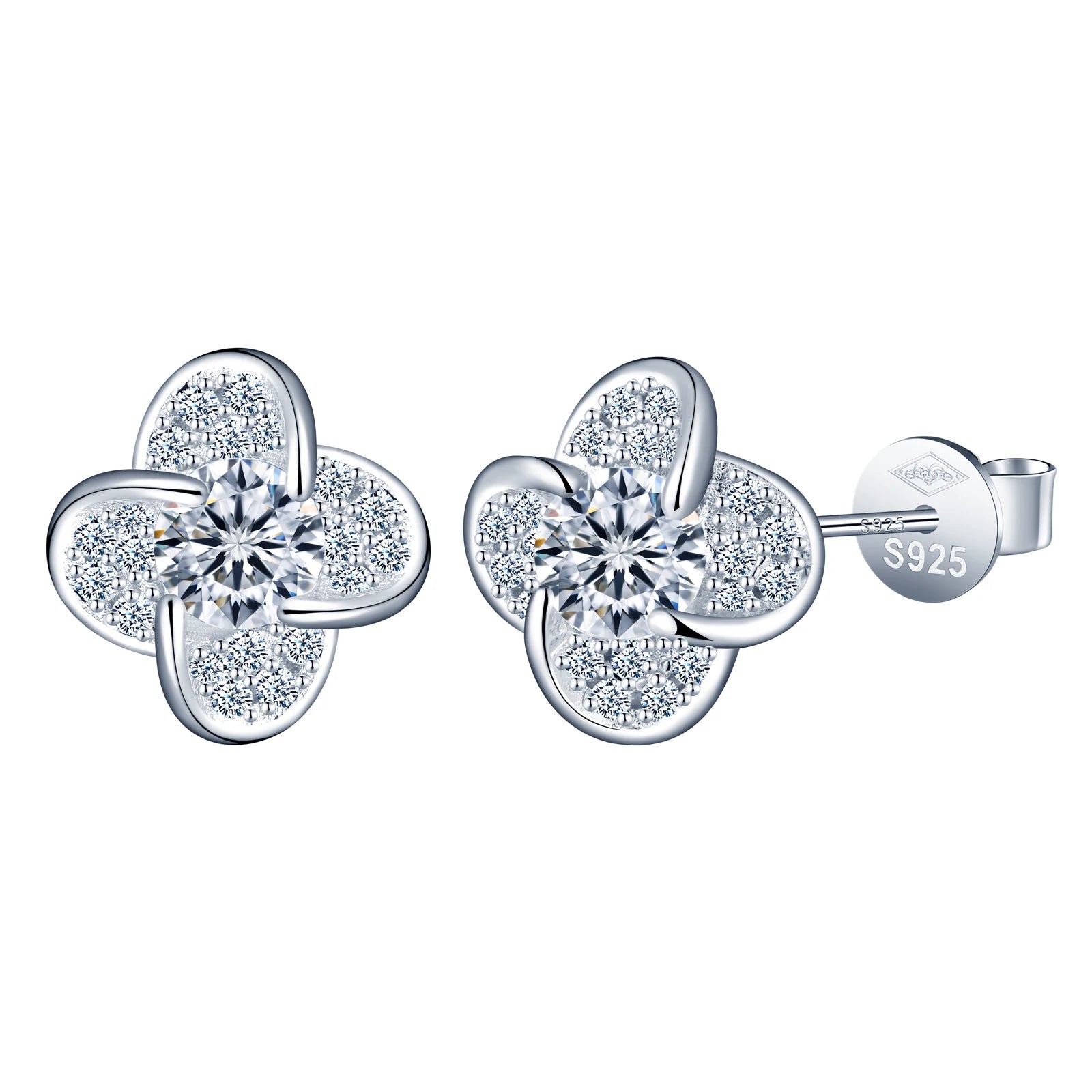 925 Sterling Silver VVS Diamond Luxury Fine Jewelry Cluster Moissanite Flower Stud Earrings for Men and Women