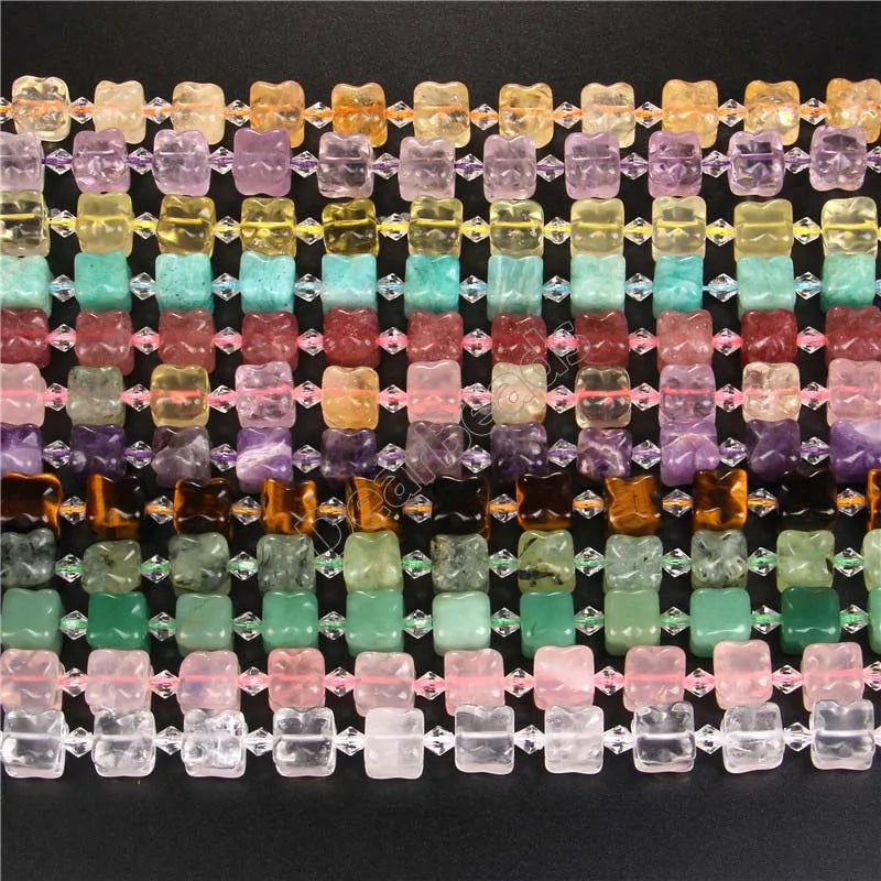 Natural Faceted Carved Big Cube Gemstone Beads Clover Shape Amethyst Quartz Jade Amazonite Stone Beads for Jewelry Making 12mm