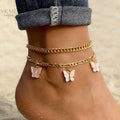 2022 New Fashion Acrylic Butterfly Pendant Anklet Set Women Jewelry