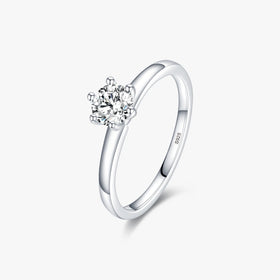925 Sterling Silver Charming Simple Round Clear CZ Engagement Bands Rings for Women Wedding Statement Jewelry