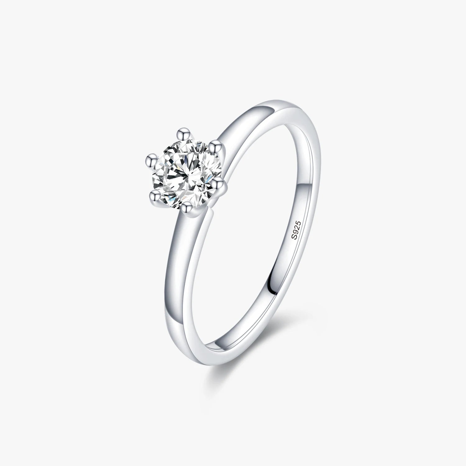925 Sterling Silver Charming Simple Round Clear CZ Engagement Bands Rings for Women Wedding Statement Jewelry