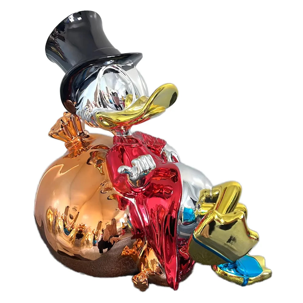 Hot Sale Large Size Rich Series for Pop Art Duck Statue Money Bag Interior Decoration Popular Resin Animal Craft