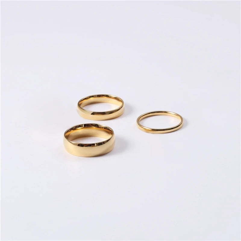 Simple Personality Titanium Steel 14K Gold IP Plating Stainless Steel 1mm 3mm 6mm Band Rings