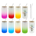 New Design 12oz 16oz 20oz 500ml Frosted Gradient Beer Can Shaped Sublimation Glass Can with Bamboo Lids and Glass Straw