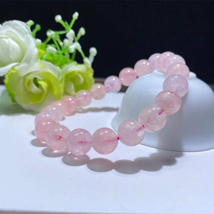 Natural Gemstone Pink Peach Morganite Love Crystal Beaded Bracelets Balancing Energy Bracelet  Pure love Gift