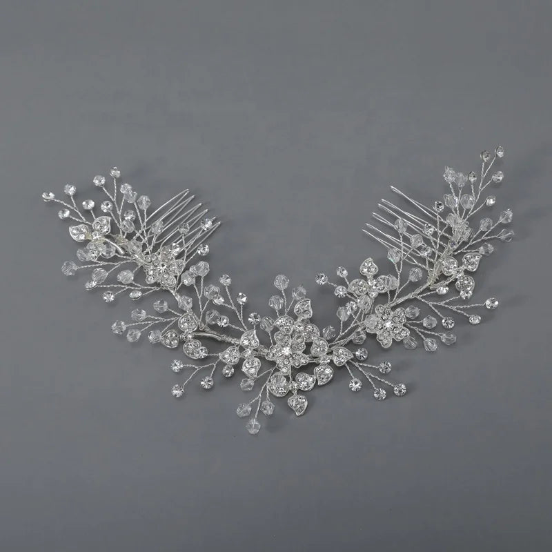 Handmade Silver Color Wedding Jewelry Sparkling Rhinestone Crystal Hair Comb Bridal Hair Accessories Headpiece