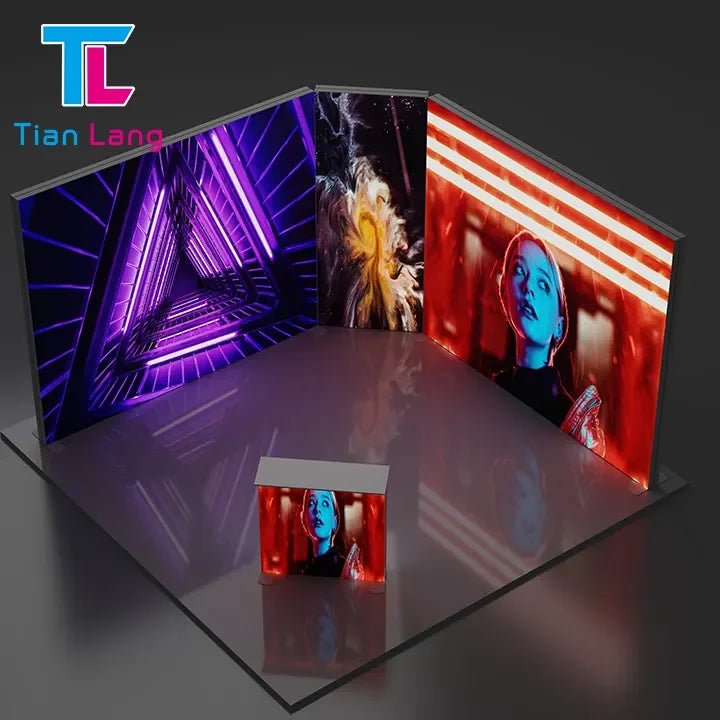 Mobile Exhibition Booth Display Advertising Trade Show Outdoor Portable Aluminum Alloy Frame Tension Fabric Poster Double-Sided