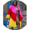 Long Style Women Mixed Color Genuine Lamb Skin Fur Jacket
