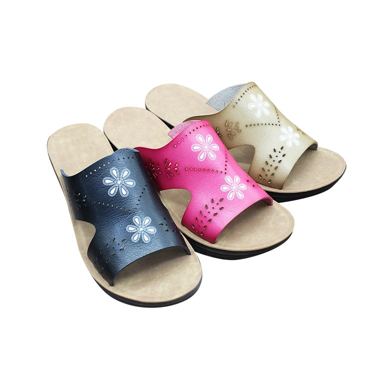 Summer New Women's Fashion Wedge Leather Sandals Light Weight Waterproof Outdoor Slip-On Anti-Slip Comfortable Casual MegaBDM