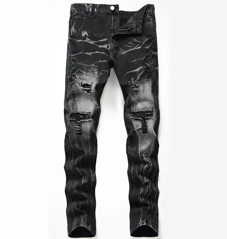 Wholesale Fashion Streetwear New Black Skinny Jeans Knee Torn Jeans Men's Slim Elastic Jeans With Holes