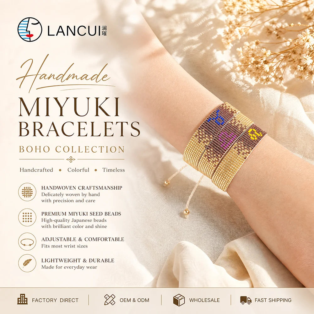 Handmade Natural Stone Miyuki Seed Beaded Bracelets Bangles Bohemian Style Women's Fashion Jewelry Wholesale ODM Supply Gift