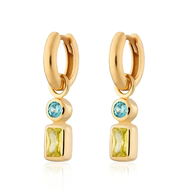 Milskye Jewelry 18k Gold Plated 925 Silver Aquamarine apple Green Cubic Zirconia Drop Earrings