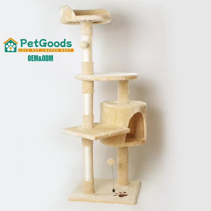 Integrated Wood Cat Nest Sisal Jumping Rack Climbing Cat Tree with Toys for Amazon Custom Wholesale for Foreign Trade Carton