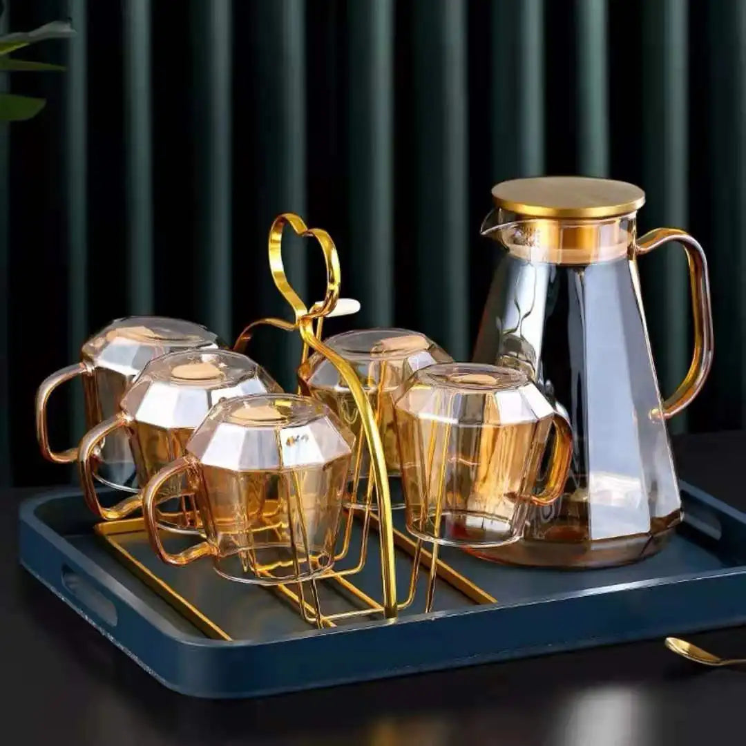 Factory High Borosilicate Glass Teapot Set Drink Set Water Jug With Cup and Holder