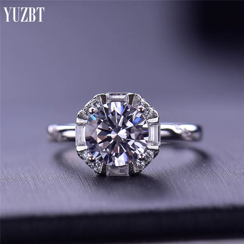 New Arrival Silver 925 Original Brilliant Cut 2 Carat Diamond Test Past D Color Moissanite Wedding Ring for Women Fine Jewelry