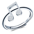 Simple Exquisite Women's 925 Sterling Silver Music Note Gemstone Adjustable Opening Trendy Wedding Rhodium/Platinum Plated Ring