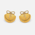 2024 Dazan New INS Autumn HOT 18k Gold Plated Hypoallergenic Stainless Steel Vintage Scallop Butterfly Clip Zircon Girl Earrings