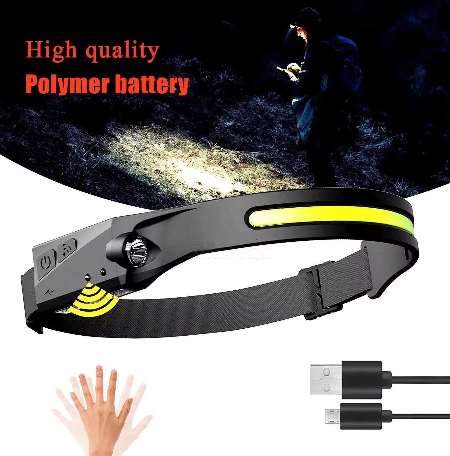 Outdoor High Power Sensor Headlight Five Modes USB Rechargeable Wide Beam Head Lamp Work Camping LED Headlamp