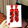 Long Tassel Rose Flower Petals Dangle Earrings Pearl Zircon Drop Earrings for Women Exaggerated