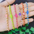 BM1106  Delicate Bohemian Chic 18K Gold Ball Colorful Beaded Multicolored Enamel Love Heart Bead Bracelets for Women
