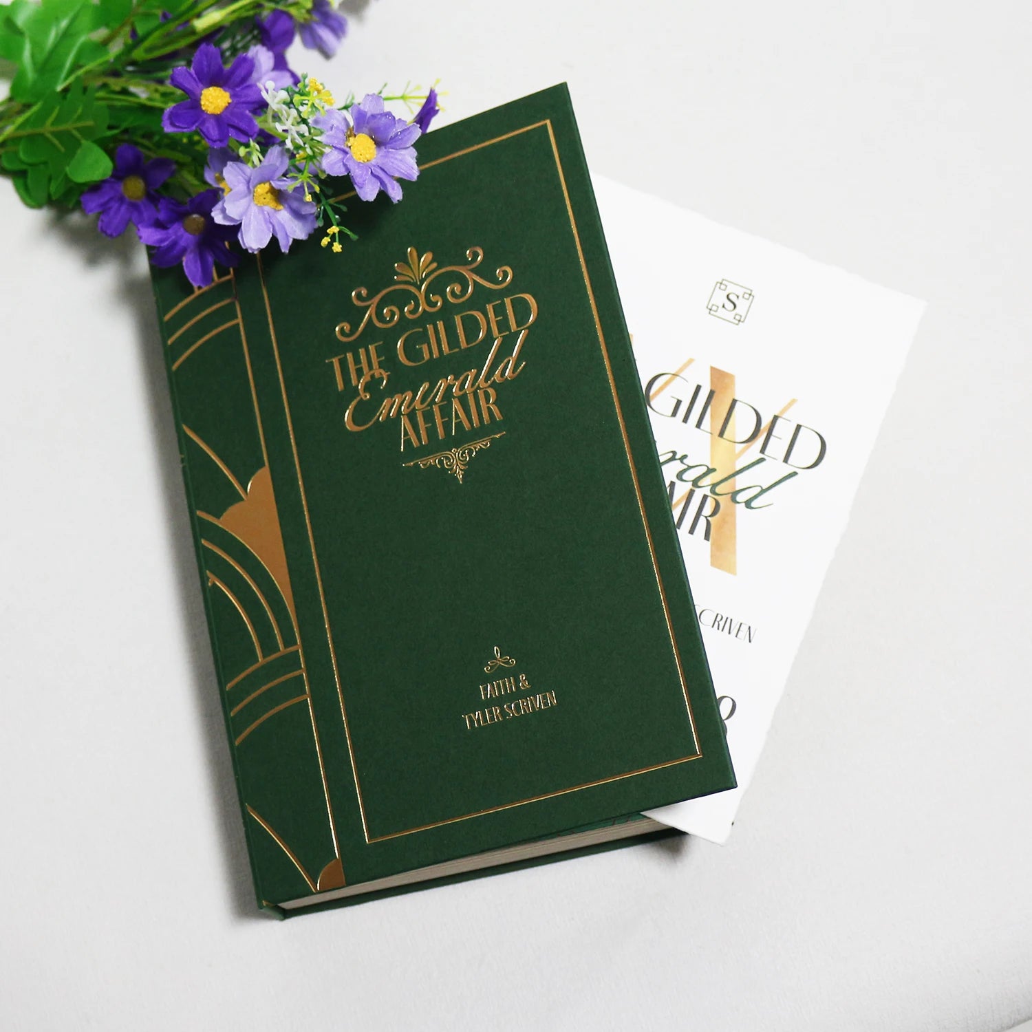 Custom Unique Hardcover Invitation Book Box with Gold Foil Cover Save the Date Hand Torn Edge Cotton Paper Tassel Ribbon