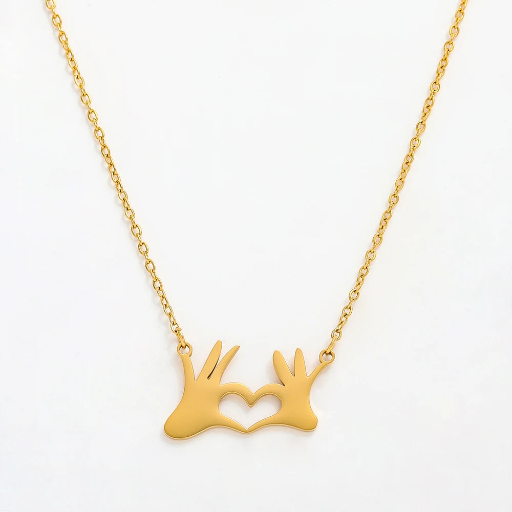 JOOLIM Jewelry Wholesale Cute Heart Gesture Pendant Necklace Stainless Steel 18K Necklace