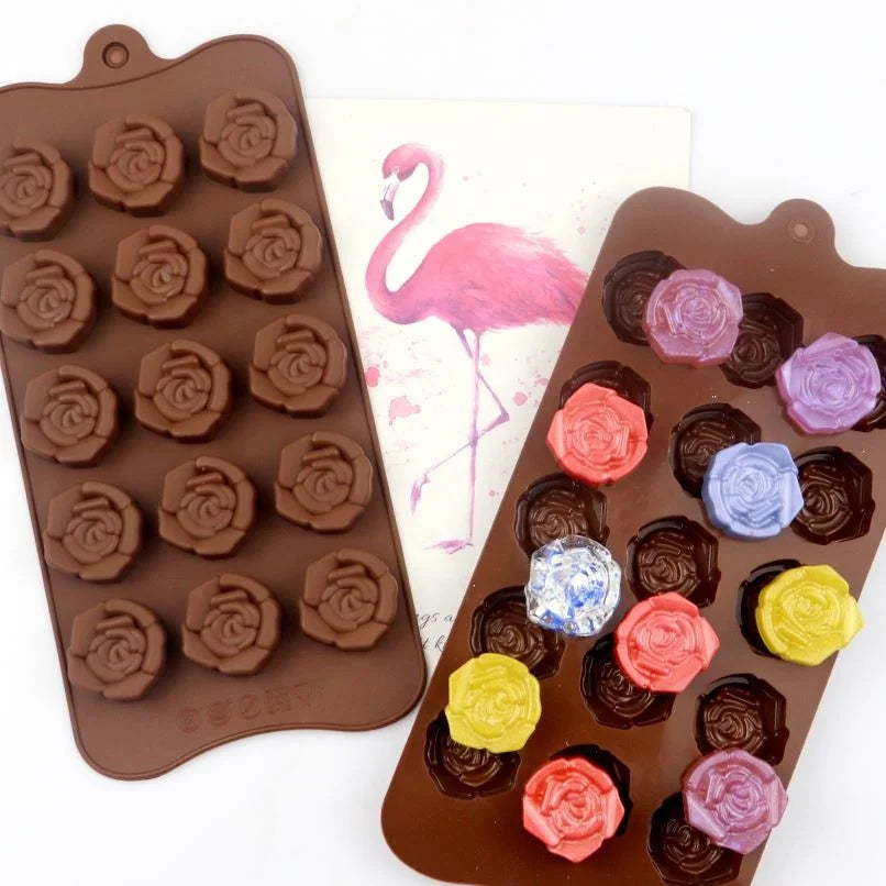 179 Factory Free Sample 15 Hole Rose Shape Silicon Resin Mold Silicon Chocolate Moulds Silicone Ice Cube Tray