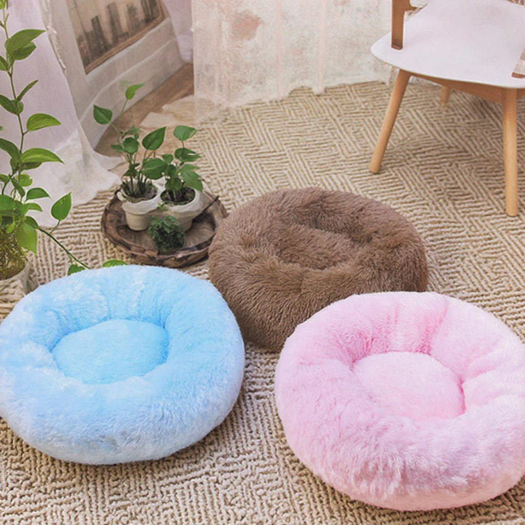 Small Fluffy Fur Donut Dog Bed with New Design Round Removable Pet Cushion Waterproof Velvet Comfortable Animal Pattern Bed Cats