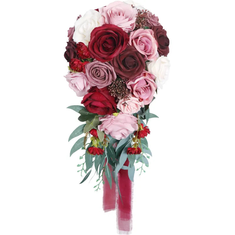 Morili Red Purple Droplet Shaped Bride Holding Flowers Studio Photography Props Wedding Decoration Bouquet MB8