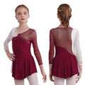 Wholesale Kids Girls Long Sleeve Round Neckline Shiny Rhinestone Decorated Patchwork Skating Dance Dress
