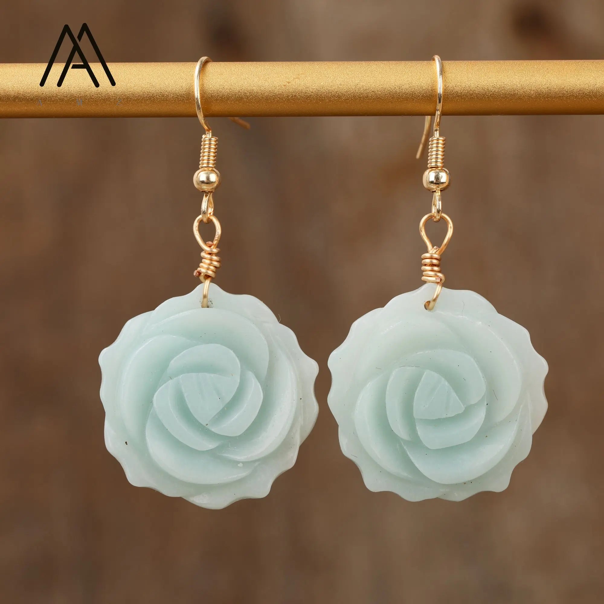 Wholesale Elegant Boho Crystal Earrings Gold Plated Rose Flower Gemstone with Hook Women's Wedding Jewelry Gift