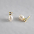 925 Sterling Silver Fine Jewelry Accessories Fashion Gold Plated Zircon Pearl Drop Earrings Natural Baroque Style Stud Trendy