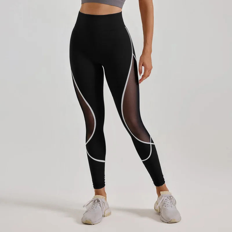 European American XL Women's High Waist Running Yoga Leggings Breathable Elastic Waist Tie-Dye Solid Cross-Border Color Matching