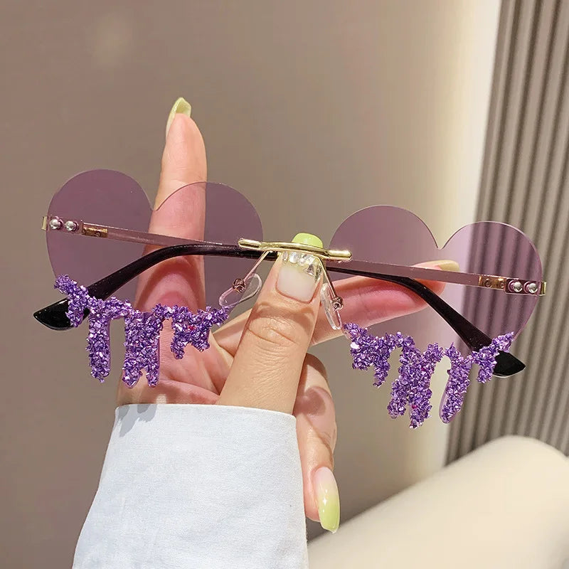 Heart Shaped Sunglasses Women Personality Large Frame Glitter Diamond Sunglasses Eyewear Heart Sunglasses Women
