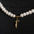 Trendy Stainless Steel Statement Jewelry Set Gold Plated Mens Compass Pearl Pendant Chain Choker Crucifix Pearl Necklace