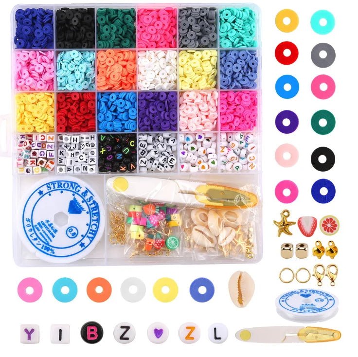 Wholesale 6mm DIY Handmade Flat Round Polymer Clay Spacer Beads Kit With Acrylic Alphabet Heishi Beads for Jewelry Making