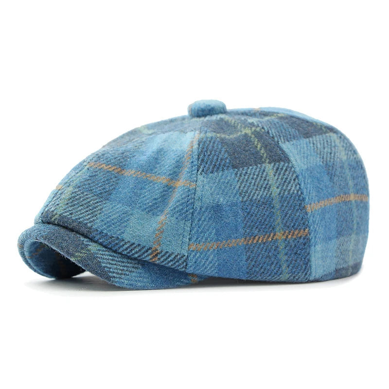 Hot Sale Men Women Kids Winter Warm Octagonal Cap Outside Windproof Woolen Flat Vintage Plaid Driving Thick Beret Painting Hat