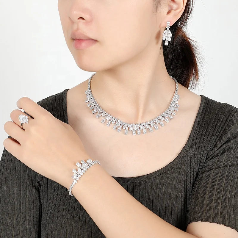 Echsio Wholesale Drop Shipping Ready Stock Fashion Wedding Accessories Copper Alloy Cubic Zirconia Jewelry Set for Women BN7932