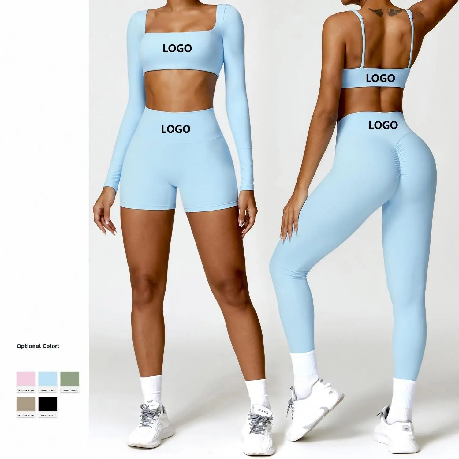 Hot Selling Women Gym Wear Yoga 2 Piece Sets Fitness Scrunched Butt Lift Leggings and Workout Breathable Tops Yoga Sets