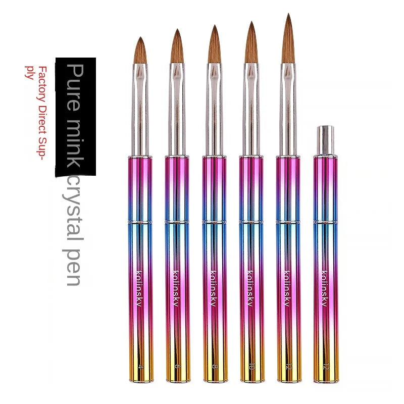 Colorful Gradient Nail Art Kolinsky Hair Brush Custom Crystal Engraving Pen Crystal Nail Art Acrylic Crystal Brush