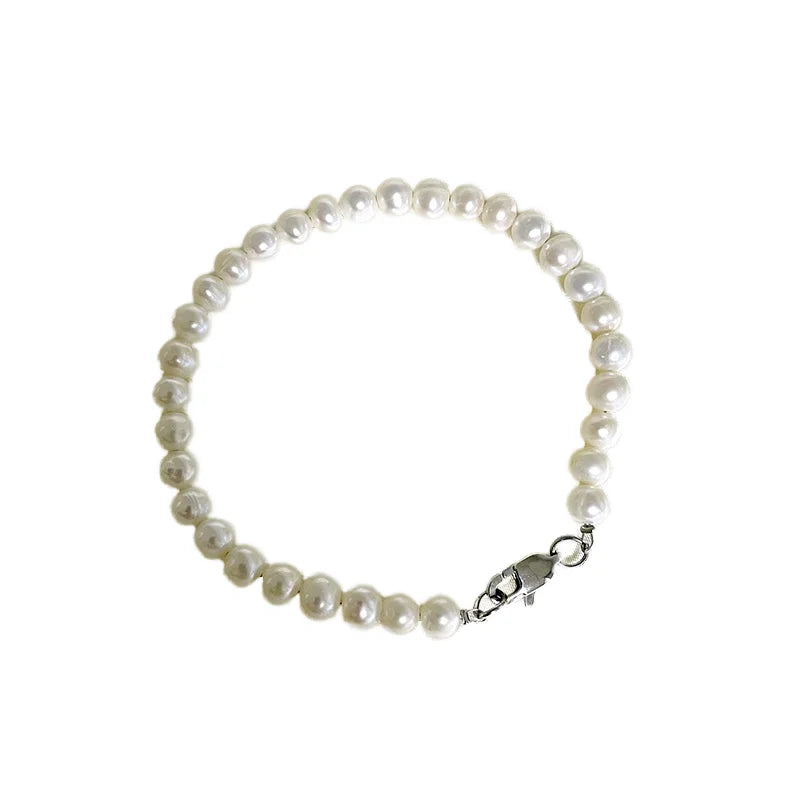 Luxury Dainty Ladies Bracelets Personalized 6mm Freshwater Pearl Chain Bracelet Trendy Real Genuine Bead Bracelet Anniversaries