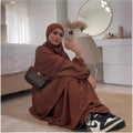 PROMISTAR  Factory Direct Sales New Arrival Middle East Robe Side Flap Pocket Dress Pure Color Two-Piece Khimar