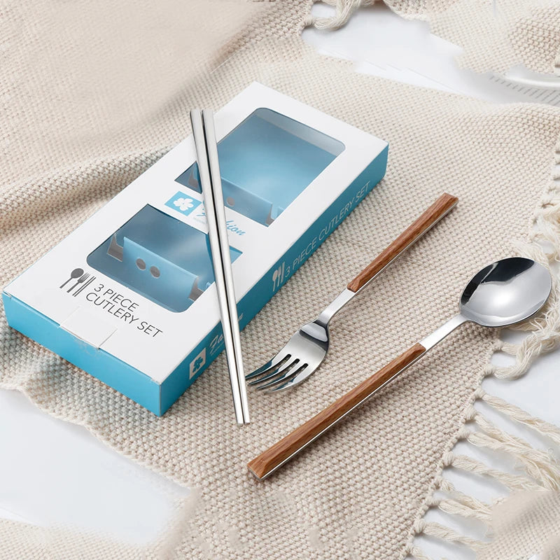 Eco-Friendly High Quality Cutlery Spoon Fork Chopsticks Set Stainless Steel ABS Plastic Handle Cutlery Set