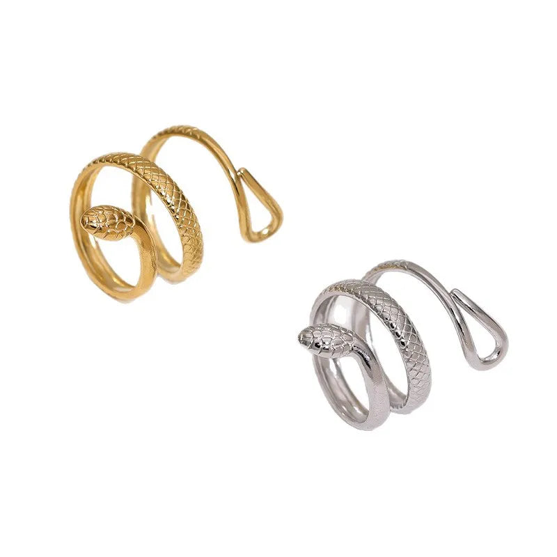 Unisex Adjustable Snake Shaped Stainless Steel Open Ring 18K Gold Plated Free Size