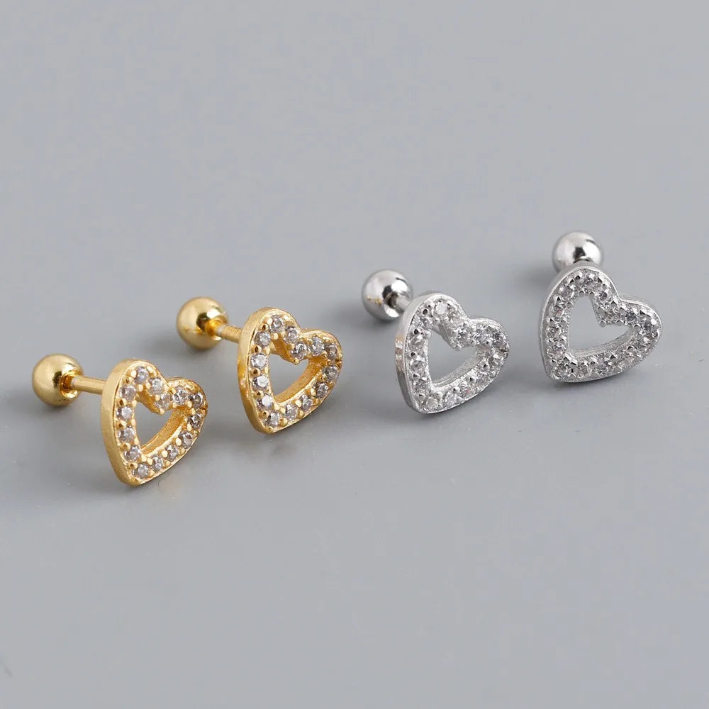 Fashionable Korean Version S925 Silver Earrings With Simple Heart Shaped Diamond Twisted Bead Sterling Silver Earrings